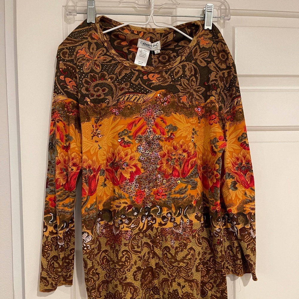 coldwater Creek Bright Colored Sequined Top Large